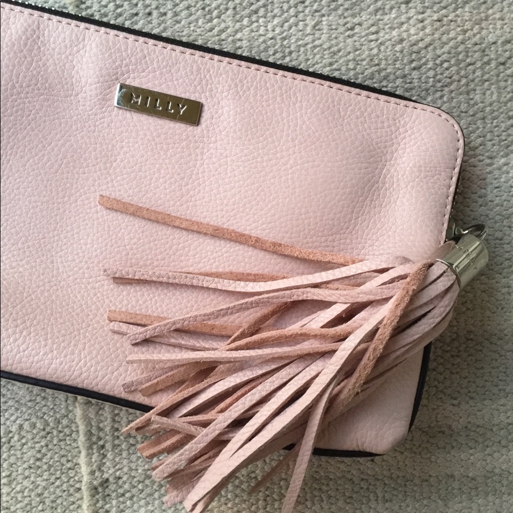 Milly Pale Pink Leather Clutch
